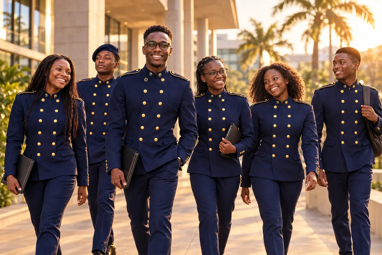 Étudiants de l’Université Polytechnique ISPA en uniforme sur le campus d’Abidjan